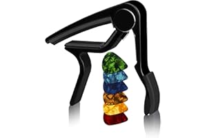 Black Acoustic Guitar Capo Clamp - Electric Bass, Ukulele, Banjo, Mandolin - Includes 6 Free Guitar Picks