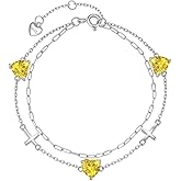 Birthstone Cross Bracelet for Women, S925 Sterling Silver Heart Bracelet with 5A Cubic Zirconia, Dainty Link Charm Double Layer Jewelry Birthday Gift for Her