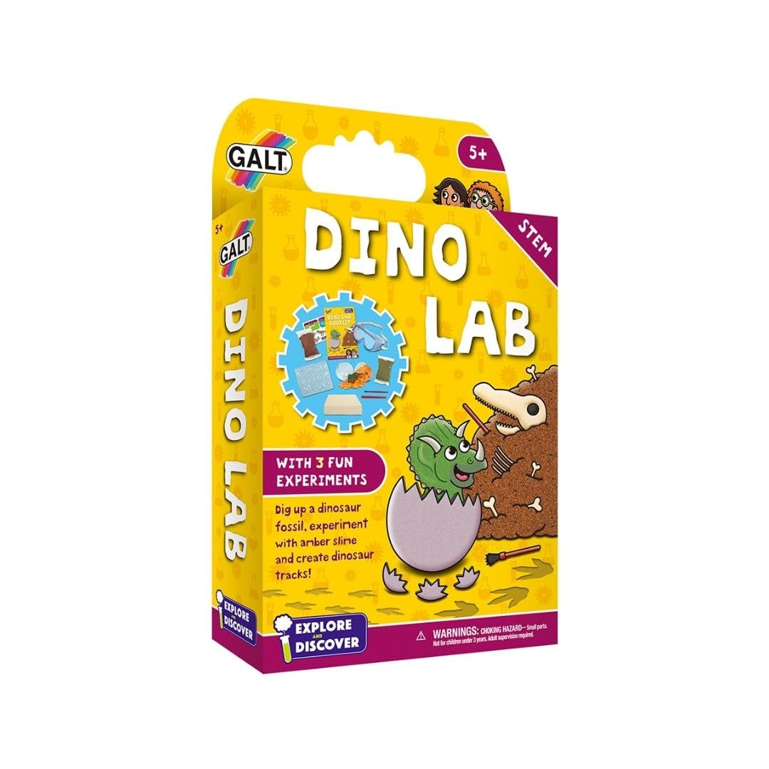 Galt Dino Lab -Explore and Discover Science,Craft and Fossil Digging Kit for Kids - STEM Childrens Dinosaur Toys for Boys and Girls - Lab Book, 3 Fun Experiments, Stickers and More - Ages 6 Years Plus