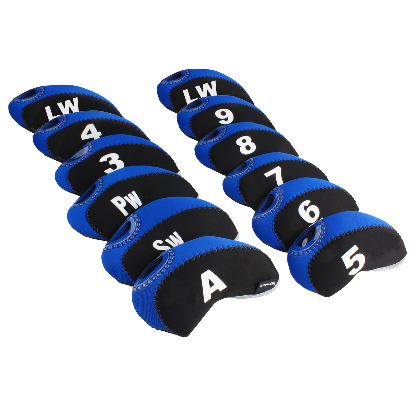 Andux Golf Irons Club Number Tag Head Covers with Transparent Window 12pcs/set (Black/blue)