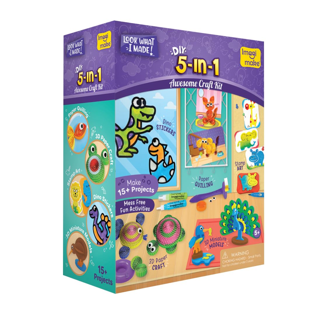 Photo 1 of Imagimake 5 in 1 Awesome Craft Kit | Over 15 Projects - Creative DIY Arts & Crafts, Craft Kit for Kids | Gifts for 5 6 7 8 9 10 11 12 Years Old Girls & Boys | Arts and Crafts for Kids Ages 6-8 & 8-12