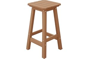 Costaelm 24" Height Outdoor Bar Stools, All-Weather Bar Stools, Adirondack Poly Patio Square Bar Stool for Patio, Deck, Kitchen Counter and Garden, Teak