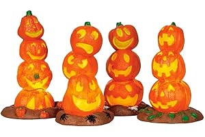 Lemax Spooky Town Halloween Light Up Pumpkin Stack, Pack of 4 #34623