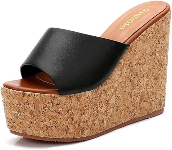 Amazon Yj6x サンダル レディース ハイヒール 厚底 ウェッジソールサンダル コルクヒール 歩きやすい 夏 疲れない コルク 黒 かわいい 13cmヒール サンダル 厚底サンダル おしゃれ 疲れない ウエッジサンダル 女性 リゾート Yj6x ファッションサンダル