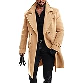 Runcati Mens Double Breasted Trench Coat Mid Long Jacket Notched Lapel Winter Chunky Warm Overcoat