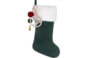 Pxniy Personalized Gold Wooden Initial Christmas Stocking, 19.5 inches Velvet Christmas Stocking with pom poms,Christmas Decorations for Xmas Fireplace Holiday Party(Green J)