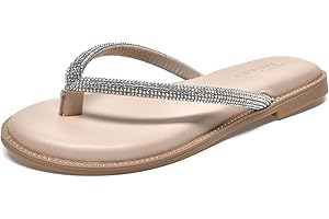 NianEr Womens Microfiber Leather Comfort Foam Rhinestone Glitter Sparkly Dress Flip Flop Sandals Summer Cute Flat Slides