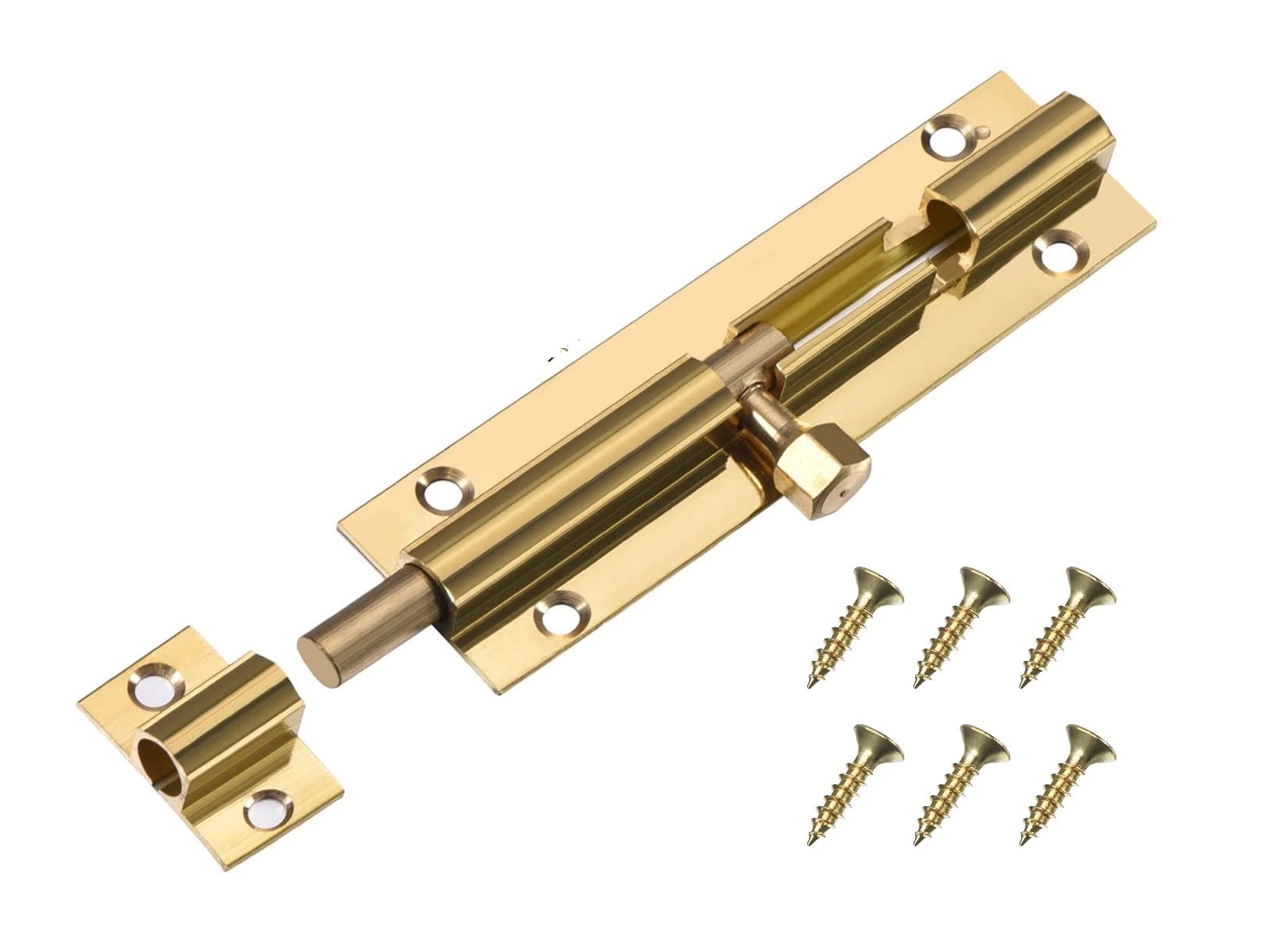 TERF® Door Bolt Polished Brass Barrel Slide Lock 100mm [4''] Door Latch with Screws Ideal for Internal and External Doors Locks for Bedroom Bathroom Toilet Shed Gate Cupboards and Cabinets - 100mm