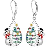 Christmas Tree Earrings Snowman Earrings for Women Sterling Silver Dangle Crystal Snowman Earring Cute Colorful Frosty Leverback Womens Gifts