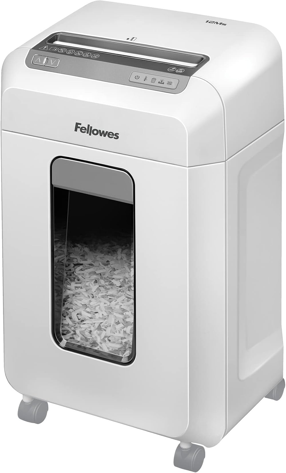 Fellowes 12Ms Mini-Cut Shredder 12 Sheets 4 x 12 mm 23 L Bin SafeSense Auto