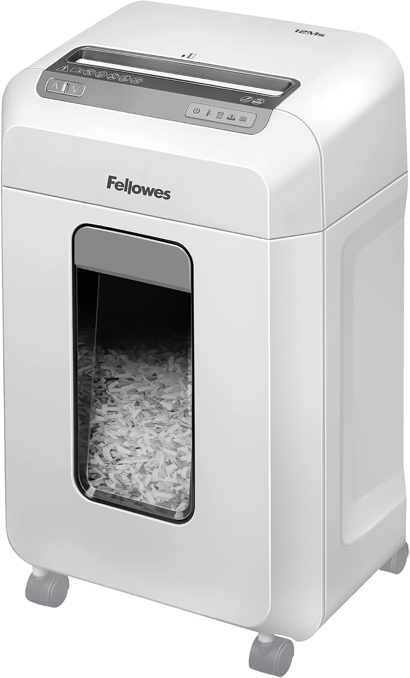 Fellowes 12Ms Mini-Cut Shredder 12 Sheets 4 x 12 mm 23 L Bin SafeSense Auto