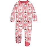 uideazone Baby Girls Footed Pajamas Zip-Front One-Piece Sleeper Non-Slip Footie Cute Pattern Jumpsuit PJs 0-12 Month