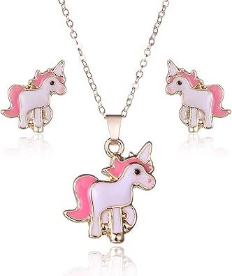 Ailuor Bella Dello Smalto Del Modello Unicorn Collana Orecchini Insieme Dei Monili Bei Piccoli Gioielli Di Cavallo Pony Rosa Amazon It Gioielli