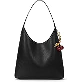 Faux Suede Hobo Bags Vegan Leather Shoulder Bag Tote for Women with Cherry Charm Slouchy Designer Handbag Purse Fall Fashion