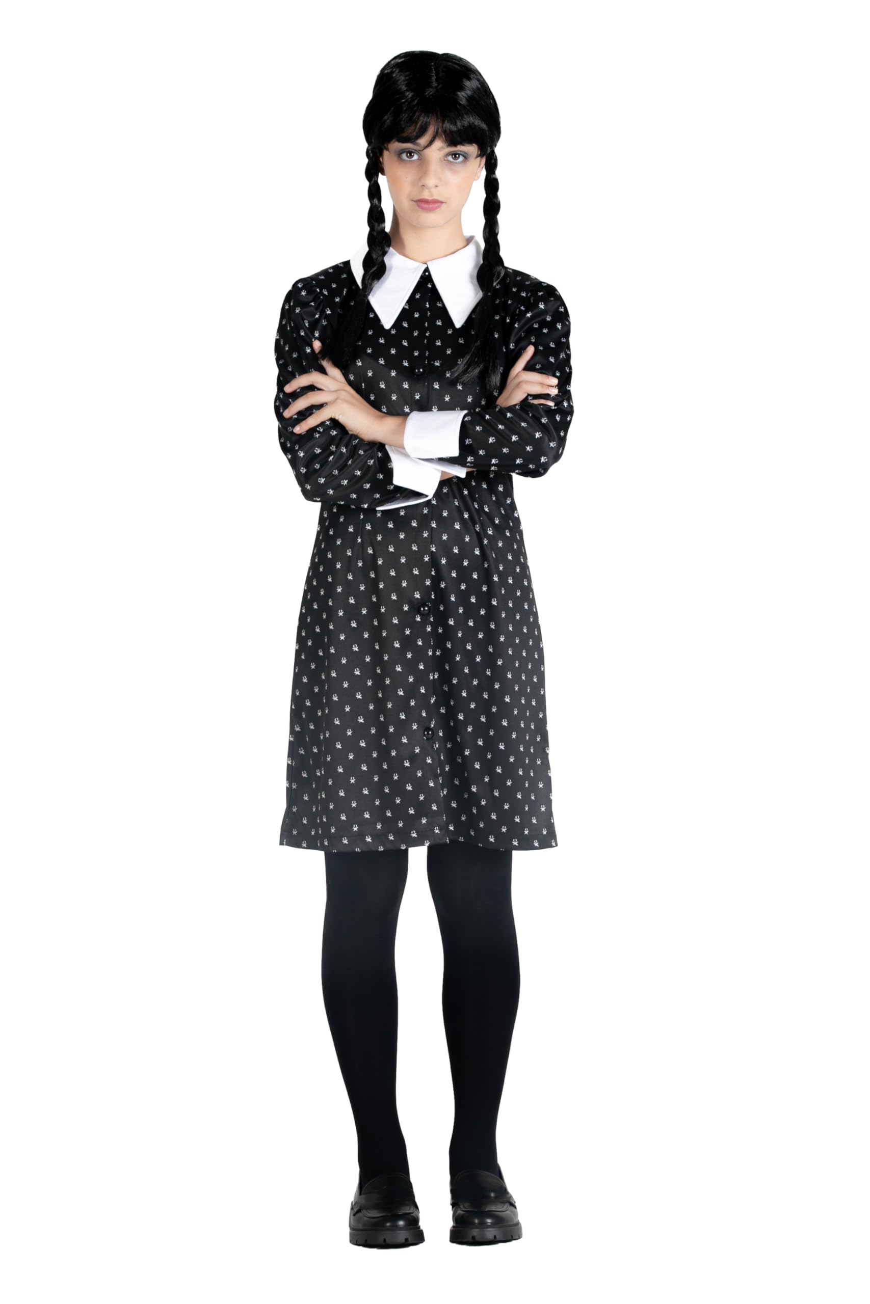 Complete Wednesday Addams for Kids: Includes Dress, Wig, and Gothic Style - Perfect for Addams Family Themed Parties Size M — image 1