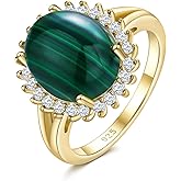 AIBAO Real Turquoise/Malachite Rings for Women Oval Engagement Halo Ring Sterling Silver Boho Rings Princess Diana Kate Gemstone Rings Size 6 to 10