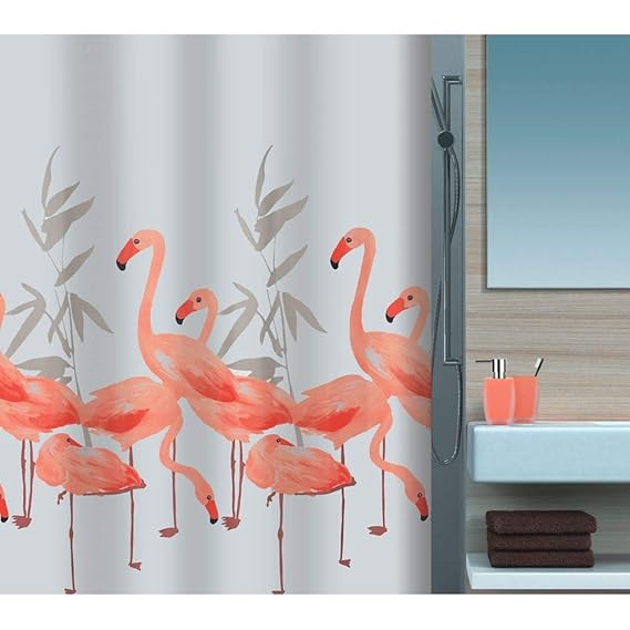 Spirella Anti-Schimmel Duschvorhang Flamingo Anti-Bakteriell, waschbar, wasserdicht Polyester 240x180cm