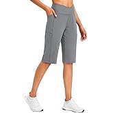 baleaf Womens Bermuda Long Shorts 14" Knee Length Capris High Waisted Athletic Shorts with Pockets Summer Stretch Loose