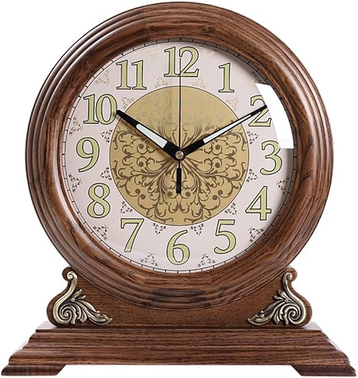 Fireplace Clock Wooden Digital Mute Clock Retro European and American