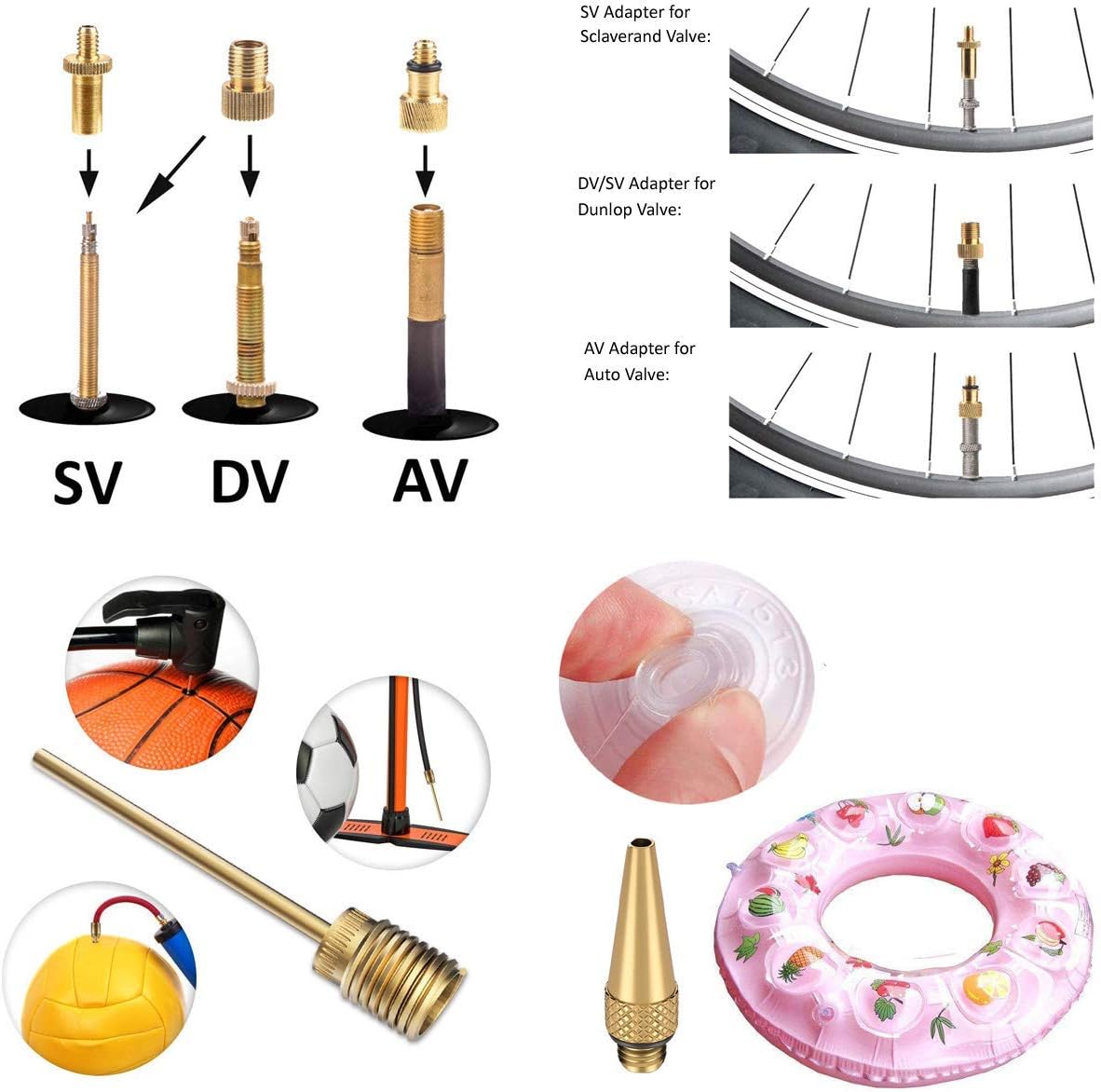 ABTOLS Premium Brass Presta and Schrader Valve Adapter, Bike Tire Valve Adapters, Ball Pump Needle, Adapters Kit as Inflation Devices and Accessories fit for Standard Pump or Air Compressor : Sports & Outdoors