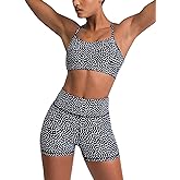 IMEKIS Women's Workout Sets 2 Piece Yoga Outfit High Waisted Biker Shorts Leggings Sports Bra Gym Fitness Clothes Tracksuit