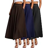 Ficerd 3 Pack Women's Maxi Long Skirts with Pockets, A Line Ankle Length High Waisted Flowy Soft Summer Casual Skirts