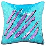 Play Tailor Sequin Pillow Case Flip Sequin Pillow Cover Throw Cushion Cover 16x16in, Teal Blue and Light Purple