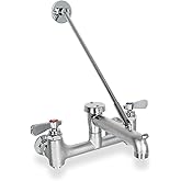 Phivan Commercial Mop Sink Faucet with Vacuum Breaker, Wall Mount Service Sink Faucet, 8 Inch Adjustable Center, Pail Hook, Heavy-Duty Brass Utility Sink Faucet for Restaurant/Garage/Industrial