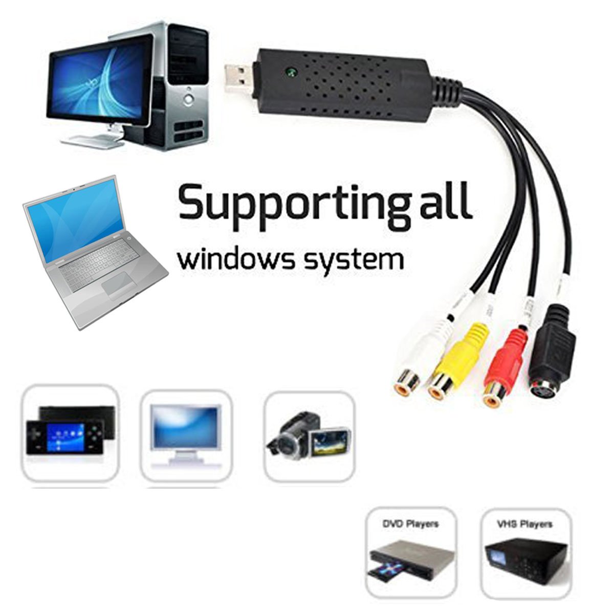 USB Video Capture Converter Analog to Digital VHS VCR TV to PC Computer Laptop eBay
