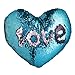 U-miss Mermaid Pillow with Pillow Insert, Two-Color Decorative Heart Shape Reversible Sequin Pillow 13''×15'' (Heart-Shaped, Pink-Blue)