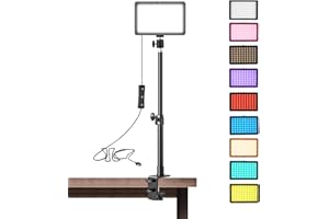 SWDPORT 1 Pack LED Desk Key Light Video Light with C-Clamp Stand 9 Color Filters Studio Photography Lighting for Video Recording Conference Low-Angle Shooting Zoom Streaming YouTube