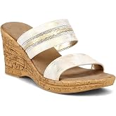 Onex Amellia Women's Dress Wedge Sandal &ndash; Metallic Stretch Upper, Lightweight Comfort, Cushioned Footbed, Slip-On Evening Sandal