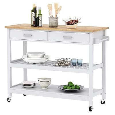 Home Aesthetics Wood Rolling Kitchen Island Cart with Drawer