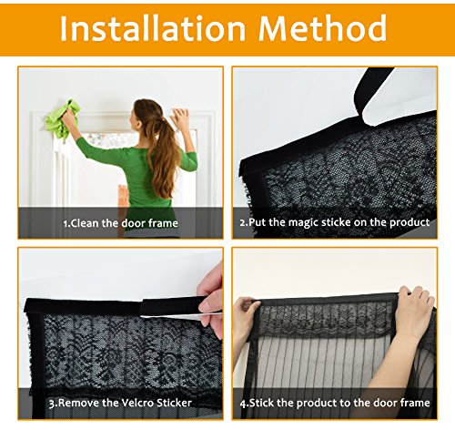 7TECH Magnetic Screen Door with Heavy Duty Mesh Curtain and Full Frame Velcro Fits Door Size up to 36"-82" Max- Black - Thumbnail 3