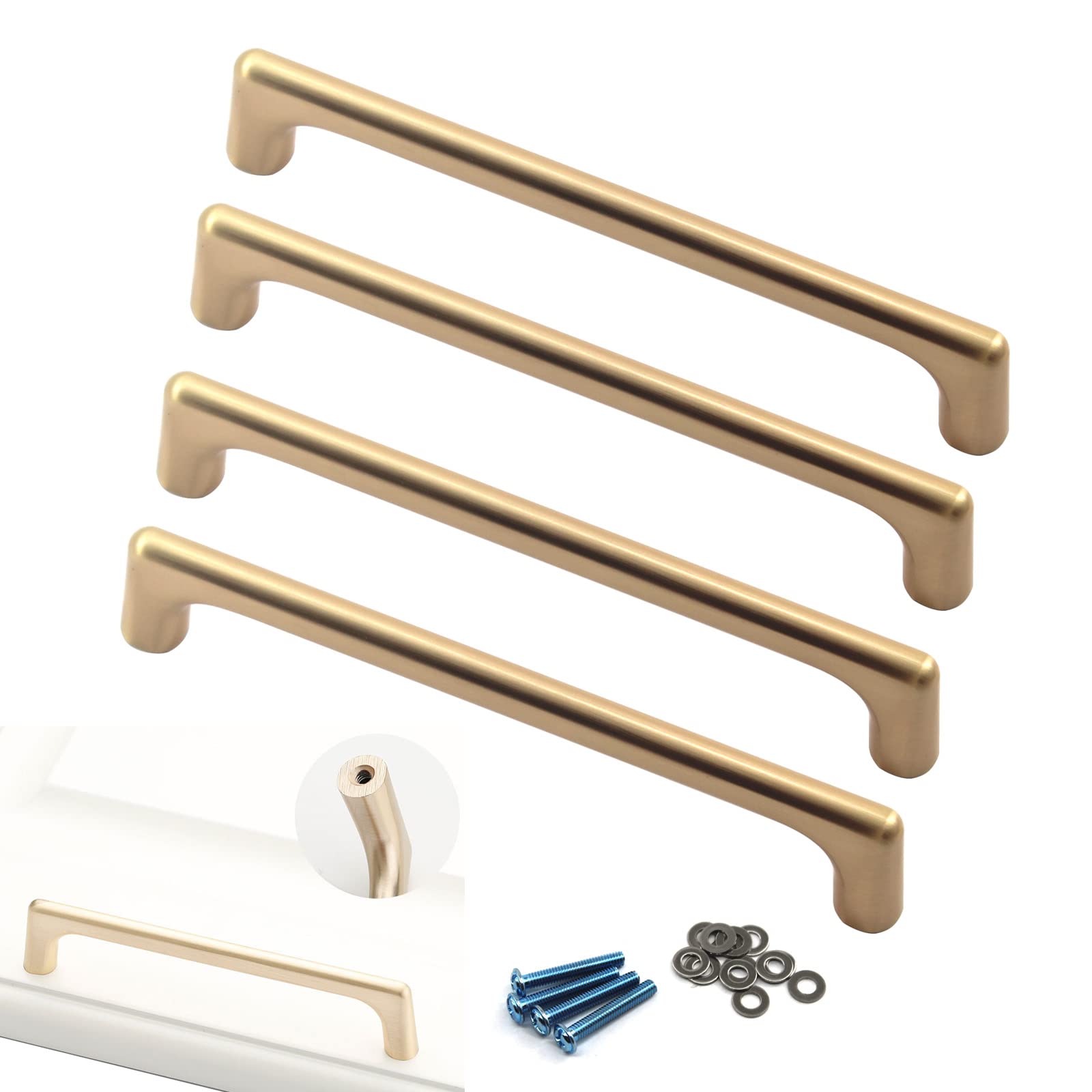 Zerniple 96mm Brass Color Handle Pull Solid Zinc Alloy Drawer Wardrobe Handle Pull Kitchen Cabinet Handle Cupboard Knobs (4 Pieces)