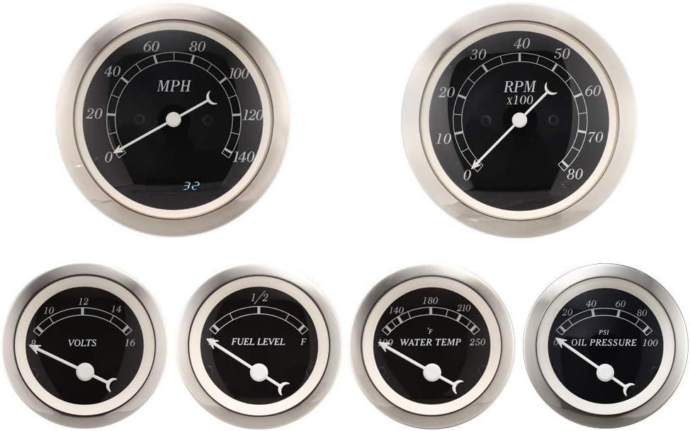 MOTOR METER RACING 6 Gauge Set Classic Instruments Electronic Speedometer Digital Odometer Black Dial