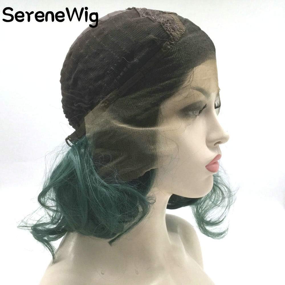 SereneWig Black Green Bob Lace Front Wigs for Women Best Green Teal Ombre with Dark Roots Wigs uk Loose Curly Side Parted Heat Resistant 14Inches Haircut - Image 5