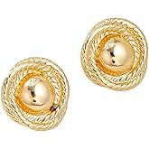 DIAMANTIO Elegant Large Chunky Gold Earrings for Women - Round Rope Disc Stud Earrings - Statement Vintage Design - Trendy, Lightweight, and Hypoallergenic Jewelry - Perfect for Parties and Everyday Wear