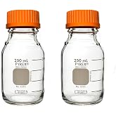 Pyrex Round Media Storage Bottle with GL45 Screw Cap - Borosilicate Glass Bottles with Caps - Premium Scientific Glassware for Labs, Classrooms or Home Use Glass Container, 250mL, 2/Pk