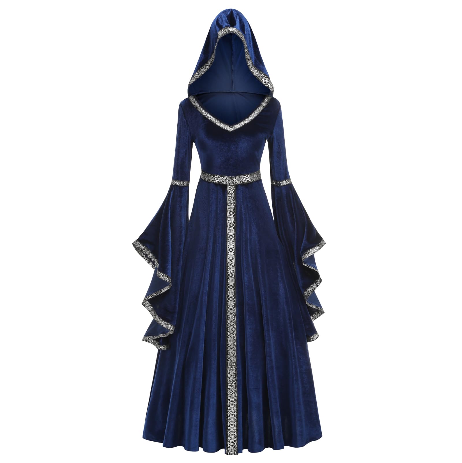 Photo 1 of HAPNBCELE Medieval Dress for Womens, Renaissance Princess Costume Long Sleeve Dresses with Hood Evening Feast Party Halloween (Royalblue, Small