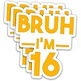 (3Pcs) Bruh I'm 16 Sticker Funny 16th Birthday Stickers Gifts for Teens Girls Boys Turning 16 Waterproof Vinyl Decals for Birthday Decorations, Water Bottles, Scrapbooks, Journals, 3 x 2.8 inch