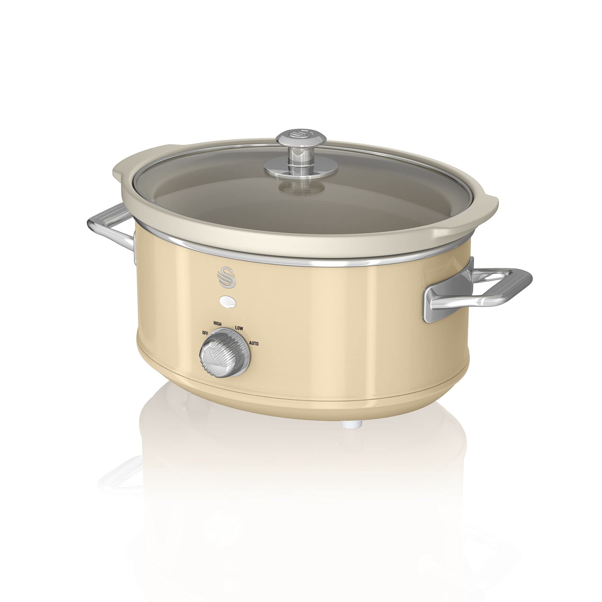 Swan SF17021CN Retro Slow Cooker with 3 Temperature Settings, Keep Warm Function, Removable Dishwasher Safe Pot, Up to 4 Portions, 3.5L, 200W, Retro Cream