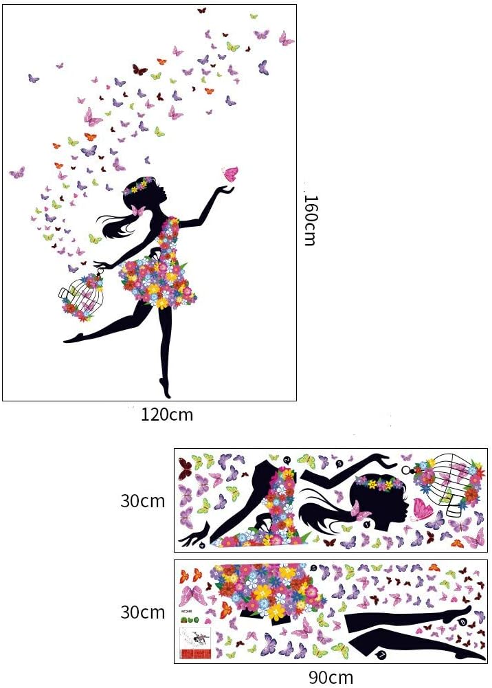 Kibi Wall Sticker Butterfly Fairy Bedroom Living Room Walls Girl Butterfly Flower Fairy Sticker, Transparent, 2 Unité (Lot de 1) - Image 3