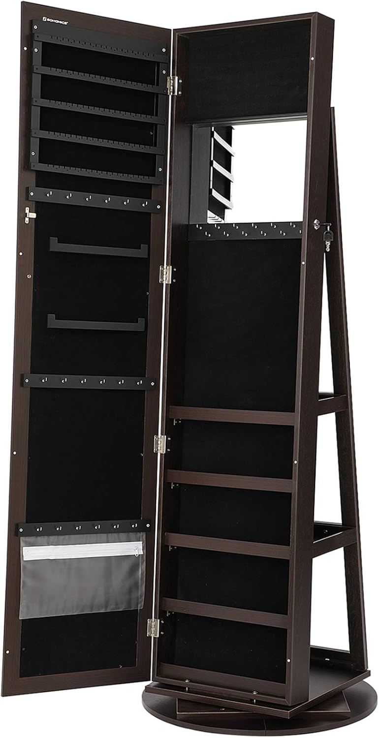 mirrored rotating shoe storage cabinet on Amazon Com Songmics 360 Rotatable Jewelry Organizer Cabinet Armoire Lockable Higher Mirror Brown Ujjc62br Home Kitchen