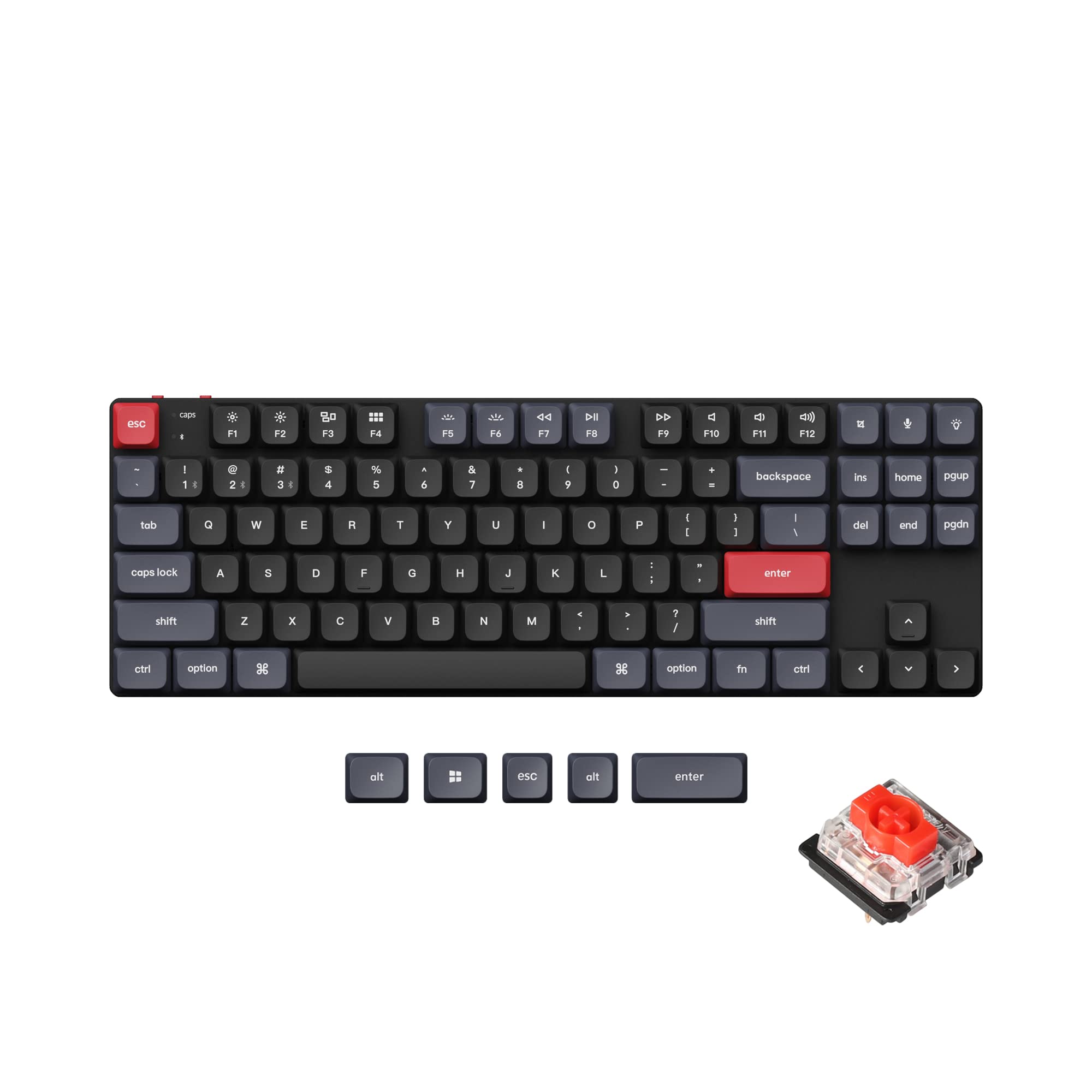 Keychron K1 Pro QMK/VIA Ultra-Slim Wireless Bluetooth/Wired USB Custom Mechanical Keyboard for Mac Windows Linux, TKL Layout Double-Shot PBT Keycaps White LED Backlight Low-Profile Gateron Red Switch
