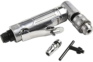 Right Angle Pneumatic Drill, 1/4" Chuck, 15000 RPM High-Speed 90° Elbow Air Drill for Tight Spaces, Tail Exhaust, 6–8 kg Work