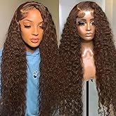 BJVT Chocolate Brown 13x6 Deep Wave Lace Front Wigs Human Hair 210Density Curly Wig HD Lace Front Wigs Human Hair Pre Plucked Frontal Wigs Human Hair Brown Glueless Wig For Women 22Inch