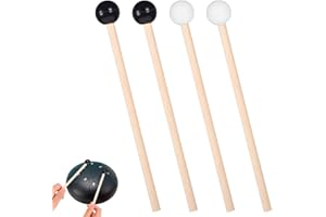 TIESOME 4 Pcs Steel Tongue Drum Mallets, Xylophone Mallet Glockenspiel Mallets 6.1in Wooden Rubber Percussion Drumsticks for Bell Stick