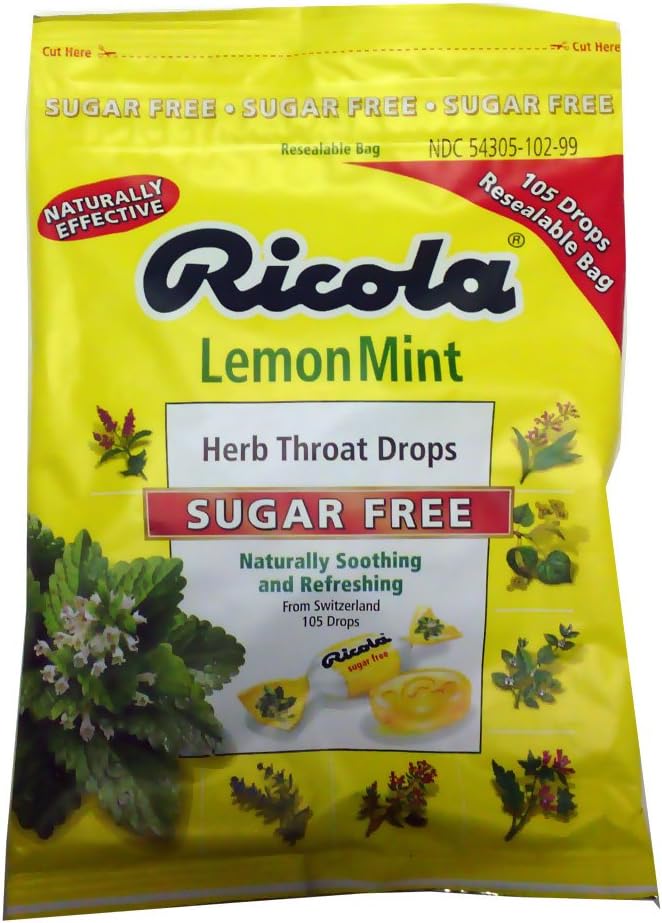 Ricola Herbal Throat Drops Lemon Mint Sugar Free 105 Drops: Health & Personal Care