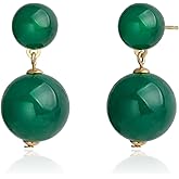 Handmade Natural Gemstone Double Round Beads Dangling Drop Earrings for Women